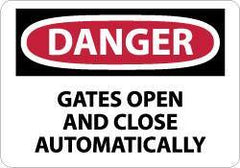 NMC - "Danger - Gates Open and Close Automatically", 10" Long x 14" Wide, Rigid Plastic Safety Sign - Rectangle, 0.05" Thick, Use for Accident Prevention - Eagle Tool & Supply
