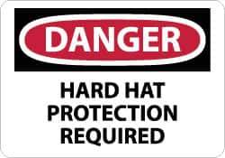 NMC - "Danger - Hard Hat Protection Required", 10" Long x 14" Wide, Rigid Plastic Safety Sign - Rectangle, 0.05" Thick, Use for Accident Prevention - Eagle Tool & Supply