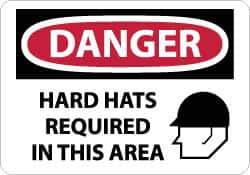 NMC - "Danger - Hard Hats Required in This Area", 14" Long x 20" Wide, Rigid Plastic Safety Sign - Rectangle, 0.05" Thick, Use for Accident Prevention - Eagle Tool & Supply