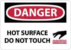 NMC - Accident Prevention Label, Header: DANGER - Legend: Danger - Hot Surface - Do Not Touch, English, Red, Black & White, 5" Long x 3" High, Sign Muscle Finish - Eagle Tool & Supply