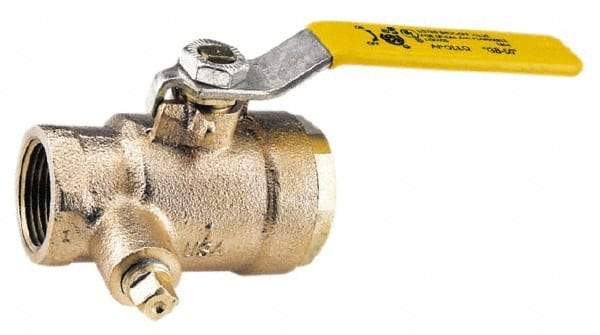Conbraco - 1-1/2" Pipe, Bronze, Straight with Side Tap, Gas Ball Valve - 250 psi WOG Rating, Lever Handle, FNPT x FNPT End Connections, 2 Piece - Eagle Tool & Supply