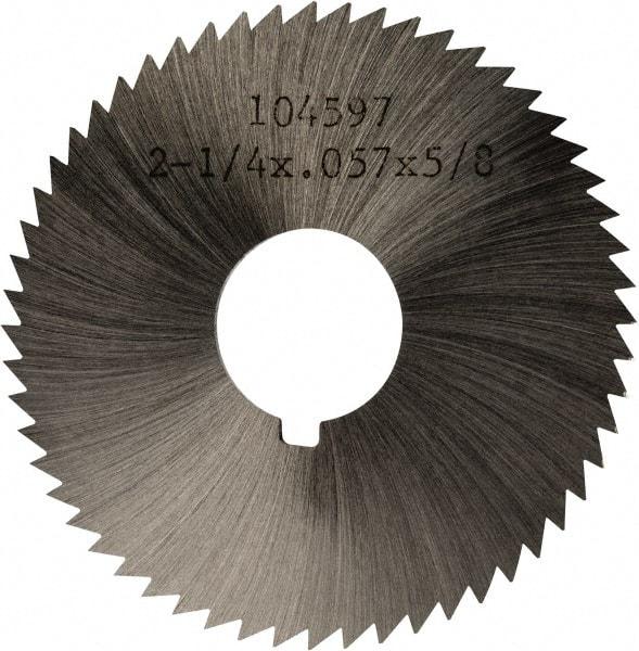 Made in USA - 2-1/4" Diam x 0.057" Blade Thickness x 5/8" Arbor Hole Diam, 60 Tooth Slitting and Slotting Saw - Arbor Connection, Right Hand, Uncoated, High Speed Steel, Concave Ground, Contains Keyway - Eagle Tool & Supply