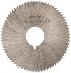 Made in USA - 2-3/4" Diam x 0.102" Blade Thickness x 3/4" Arbor Hole Diam, 72 Tooth Slitting and Slotting Saw - Arbor Connection, Right Hand, Uncoated, High Speed Steel, Concave Ground, Contains Keyway - Eagle Tool & Supply