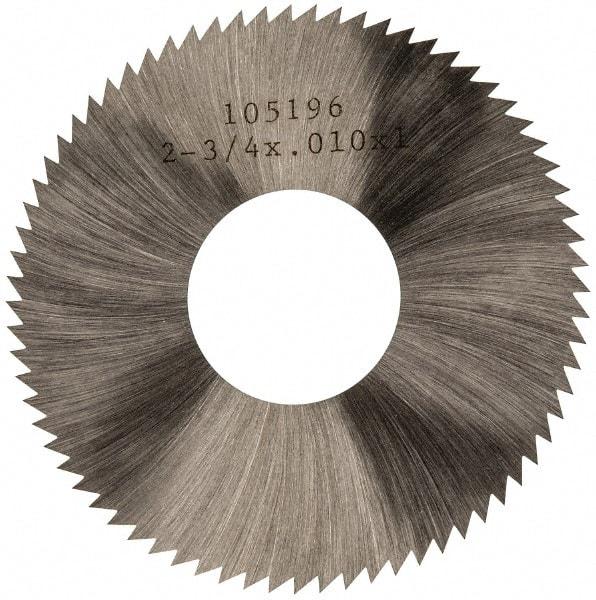 Made in USA - 2-3/4" Diam x 0.01" Blade Thickness x 1" Arbor Hole Diam, 72 Tooth Slitting and Slotting Saw - Arbor Connection, Right Hand, Uncoated, High Speed Steel, Concave Ground, Contains Keyway - Eagle Tool & Supply