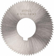 Made in USA - 2-3/4" Diam x 0.04" Blade Thickness x 1" Arbor Hole Diam, 72 Tooth Slitting and Slotting Saw - Arbor Connection, Right Hand, Uncoated, High Speed Steel, Concave Ground, Contains Keyway - Eagle Tool & Supply