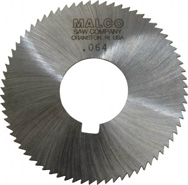 Made in USA - 2-3/4" Diam x 0.064" Blade Thickness x 1" Arbor Hole Diam, 72 Tooth Slitting and Slotting Saw - Arbor Connection, Right Hand, Uncoated, High Speed Steel, Concave Ground, Contains Keyway - Eagle Tool & Supply