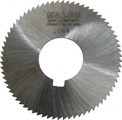 Made in USA - 2-3/4" Diam x 0.064" Blade Thickness x 1" Arbor Hole Diam, 72 Tooth Slitting and Slotting Saw - Arbor Connection, Right Hand, Uncoated, High Speed Steel, Concave Ground, Contains Keyway - Eagle Tool & Supply