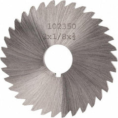 Made in USA - 2" Diam x 1/8" Blade Thickness x 1/2" Arbor Hole Diam, 34 Tooth Slitting and Slotting Saw - Arbor Connection, Right Hand, Uncoated, High Speed Steel, Concave Ground, Contains Keyway - Eagle Tool & Supply