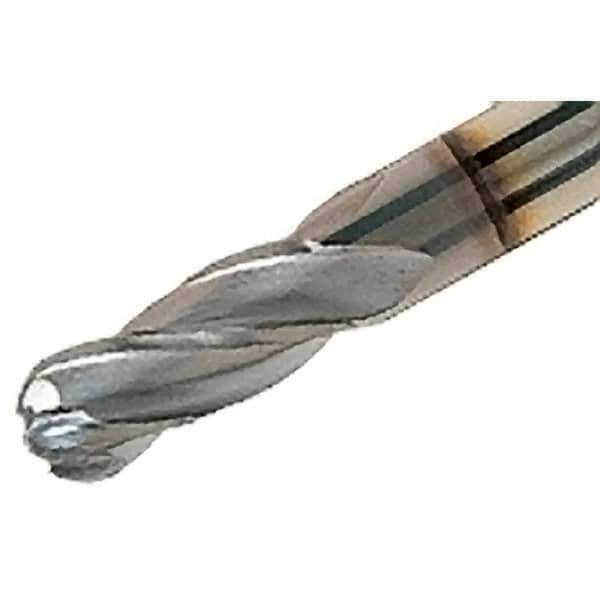 Iscar - 3/8" Diam, 7/8" LOC, 4 Flute Solid Carbide Ball End Mill - TiAlN Finish, Single End, 4" OAL, 3/8" Shank Diam, Spiral Flute - Eagle Tool & Supply