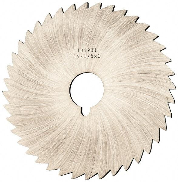 Made in USA - 5" Diam x 1/8" Blade Thickness x 1" Arbor Hole Diam, 40 Tooth Slitting and Slotting Saw - Arbor Connection, Right Hand, Uncoated, High Speed Steel, Concave Ground, Contains Keyway - Eagle Tool & Supply