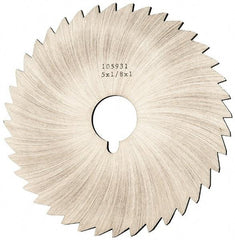 Made in USA - 5" Diam x 1/8" Blade Thickness x 1" Arbor Hole Diam, 40 Tooth Slitting and Slotting Saw - Arbor Connection, Right Hand, Uncoated, High Speed Steel, Concave Ground, Contains Keyway - Eagle Tool & Supply