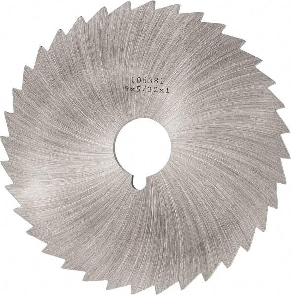 Made in USA - 5" Diam x 5/32" Blade Thickness x 1" Arbor Hole Diam, 36 Tooth Slitting and Slotting Saw - Arbor Connection, Right Hand, Uncoated, High Speed Steel, Concave Ground, Contains Keyway - Eagle Tool & Supply