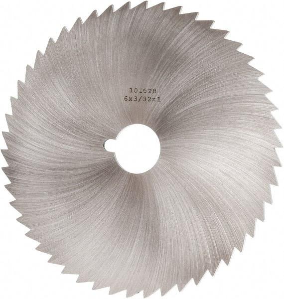 Made in USA - 6" Diam x 3/32" Blade Thickness x 1" Arbor Hole Diam, 50 Tooth Slitting and Slotting Saw - Arbor Connection, Right Hand, Uncoated, High Speed Steel, Concave Ground, Contains Keyway - Eagle Tool & Supply