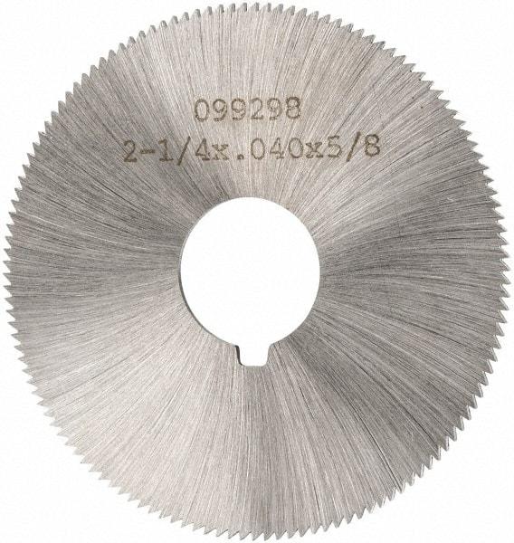 Made in USA - 2-1/4" Diam x 0.04" Blade Thickness x 5/8" Arbor Hole Diam, 132 Tooth Slitting and Slotting Saw - Arbor Connection, Right Hand, Uncoated, High Speed Steel, Concave Ground, Contains Keyway - Eagle Tool & Supply