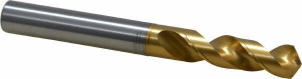 OSG - 9.75106mm 120° Spiral Flute Vanadium High Speed Steel Screw Machine Drill Bit - TiN Finish, Right Hand Cut, 43mm Flute Length, 93mm OAL, Faceted Point, Straight Shank - Eagle Tool & Supply
