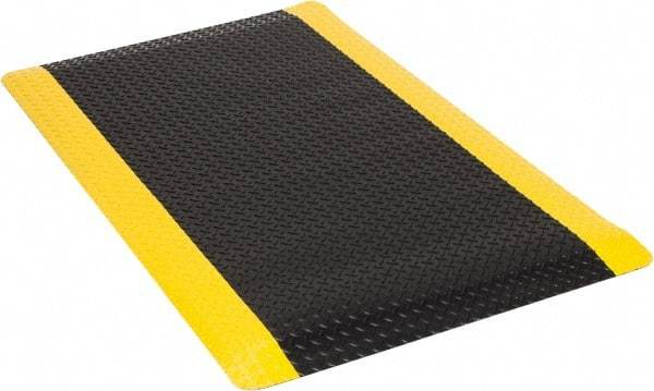 Wearwell - 5' Long x 3' Wide, Dry Environment, Anti-Fatigue Matting - Black with Yellow Borders, Vinyl with Urethane Sponge Base, Beveled on 4 Sides - Eagle Tool & Supply