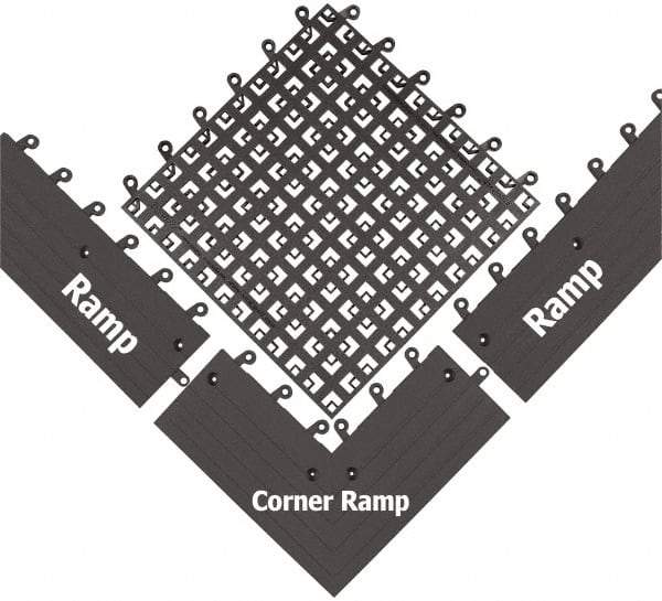 Wearwell - 18" Long x 18" Wide x 7/8" Thick, Anti-Fatigue Modular Matting Open Grid - Male & Female, 4 Interlocking Sides, Charcoal, For Dry & Wet Areas, Series 558 - Eagle Tool & Supply