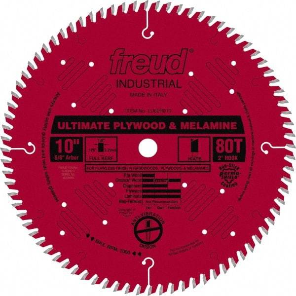 Freud - 10" Diam, 5/8" Arbor Hole Diam, 80 Tooth Wet & Dry Cut Saw Blade - Carbide-Tipped, Standard Round Arbor - Eagle Tool & Supply