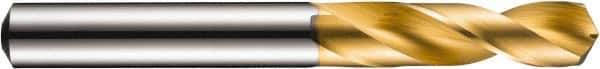 DORMER - 1/8" 130° Spiral Flute Solid Carbide Screw Machine Drill Bit - TiN Finish, Right Hand Cut, 18mm Flute Length, 49mm OAL, CDX Point, Straight Shank - Eagle Tool & Supply