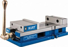Kurt - 6" Jaw Width, 9-1/16" Jaw Opening Capacity, Horizontal Stationary Machine Vise - Manual Operation, 5,250 Lb Capacity, 1 Station, 18.32" Long x 4.86" High x 1-31/64" Deep, 1.735" Jaw Height, 5,250 Lb Max Clamp Force - Eagle Tool & Supply
