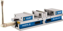 Kurt - 6" Jaw Width, 4" Jaw Opening Capacity, Horizontal Stationary Machine Vise - Manual Operation, 7,460 Lb Capacity, 1 Station, 22.45" Long x 4.853" High x 1-47/64" Deep, 44.07mm Jaw Height - Eagle Tool & Supply
