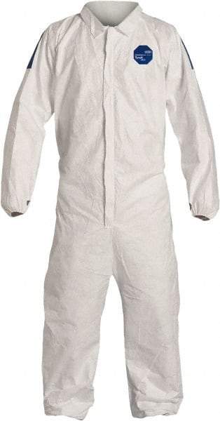Dupont - Size M Film Laminate General Purpose Coveralls - White/Blue, Zipper Closure, Elastic Cuffs, Elastic Ankles, Serged Seams, Hazard Level D & C - Eagle Tool & Supply