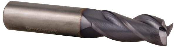 Accupro - 3/8", 3 Flute, Single End, Solid Carbide, 0.02" Corner Radius End Mill - 2" OAL, 35° Helix, Right Hand Flute, 1/2" LOC, Right Hand Cut - Eagle Tool & Supply