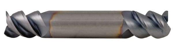 Accupro - 7/16", 9/16" LOC, 7/16" Shank Diam, 3" OAL, 3 Flute, Solid Carbide Square End Mill - Double End, AlTiN Finish, Spiral Flute, 60° Helix, Centercutting, Right Hand Cut, Right Hand Flute - Eagle Tool & Supply