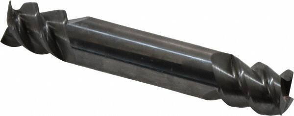 Accupro - 1/2", 5/8" LOC, 1/2" Shank Diam, 3" OAL, 3 Flute, Solid Carbide Square End Mill - Double End, Uncoated, Spiral Flute, 60° Helix, Centercutting, Right Hand Cut, Right Hand Flute - Eagle Tool & Supply