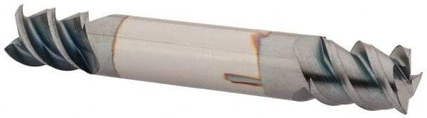 Accupro - 3/8", 1/2" LOC, 3/8" Shank Diam, 2-1/2" OAL, 3 Flute, Solid Carbide Square End Mill - Double End, TiCN Finish, Spiral Flute, 60° Helix, Centercutting, Right Hand Cut, Right Hand Flute - Eagle Tool & Supply