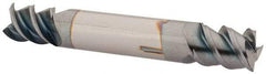 Accupro - 3/8", 1/2" LOC, 3/8" Shank Diam, 2-1/2" OAL, 3 Flute, Solid Carbide Square End Mill - Double End, TiCN Finish, Spiral Flute, 60° Helix, Centercutting, Right Hand Cut, Right Hand Flute - Eagle Tool & Supply