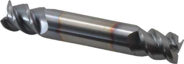 Accupro - 1/2", 5/8" LOC, 1/2" Shank Diam, 3" OAL, 3 Flute, Solid Carbide Square End Mill - Double End, TiCN Finish, Spiral Flute, 60° Helix, Centercutting, Right Hand Cut, Right Hand Flute - Eagle Tool & Supply