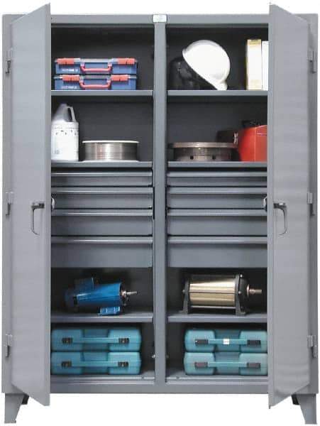 Strong Hold - 6 Shelf 8 Bin Locking Storage Cabinet - Steel, 72" Wide x 24" Deep x 78" High, Dark Gray - Eagle Tool & Supply