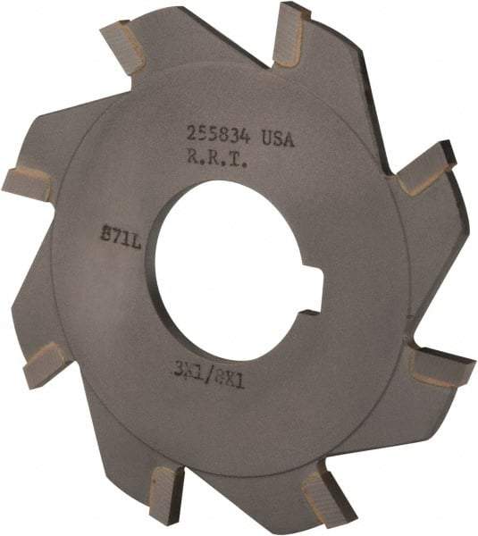 Made in USA - 3" Diam x 1/8" Blade Thickness x 1" Arbor Hole Diam, 8 Tooth Slitting and Slotting Saw - Arbor Connection, Right Hand, Uncoated, Carbide-Tipped, Contains Keyway - Eagle Tool & Supply