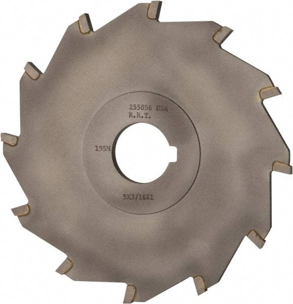 Made in USA - 5" Diam x 3/16" Blade Thickness x 1" Arbor Hole Diam, 12 Tooth Slitting and Slotting Saw - Arbor Connection, Right Hand, Uncoated, Carbide-Tipped, Contains Keyway - Eagle Tool & Supply