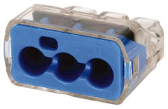 Ideal - 3 Port, 14 to 10 AWG Compatible, Push-In Wire Connector - 0.78" OAL x 0.086" OAW x 0.45" OAH, Blue - Eagle Tool & Supply