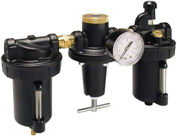 Parker - 3/4" NPT Port Heavy Duty 3 Piece Filter-Regulator-Lubricator FRL Unit - Metal Bowl, 220 SCFM, 250 Max psi, 13" High, Automatic Drain - Eagle Tool & Supply