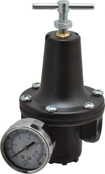 Parker - 1/2 NPT Port, 300 CFM, Zinc Heavy-Duty T-Handle Regulator - 2 to 125 psi Range, 300 Max psi Supply Pressure, 1/4" Gauge Port Thread, 3-1/2" Wide x 6-3/4" High - Eagle Tool & Supply