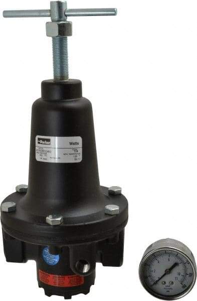 Parker - 3/4 NPT Port, 400 CFM, Zinc Heavy-Duty T-Handle Regulator - 2 to 125 psi Range, 300 Max psi Supply Pressure, 1/4" Gauge Port Thread, 4.38" Wide x 10" High - Eagle Tool & Supply