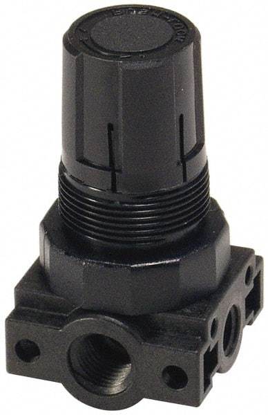 Parker - 3/8 NPT Port, Plastic Miniature Regulator - 0 to 60 psi Range, 150 Max psi Supply Pressure, 1/4" Gauge Port Thread, 2.06" Wide x 3.43" High - Eagle Tool & Supply