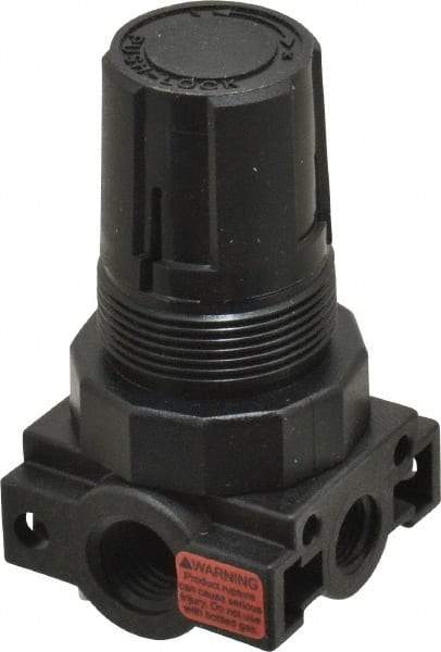 Parker - 1/4 NPT Port, Plastic Miniature Regulator - 0 to 25 psi Range, 150 Max psi Supply Pressure, 1/8" Gauge Port Thread, 1.6" Wide x 3.1" High - Eagle Tool & Supply