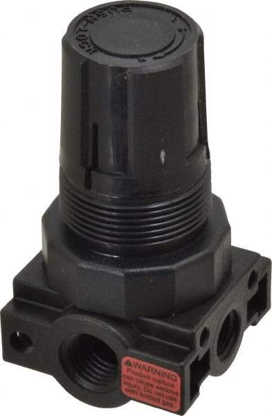 Parker - 1/4 NPT Port, Plastic Miniature Regulator - 0 to 125 psi Range, 150 Max psi Supply Pressure, 1/8" Gauge Port Thread, 1.6" Wide x 3.1" High - Eagle Tool & Supply