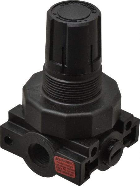 Parker - 1/4 NPT Port, Plastic Miniature Regulator - 0 to 60 psi Range, 150 Max psi Supply Pressure, 1/4" Gauge Port Thread, 2.06" Wide x 3.43" High - Eagle Tool & Supply