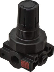 Parker - 1/4 NPT Port, Plastic Miniature Regulator - 0 to 60 psi Range, 150 Max psi Supply Pressure, 1/4" Gauge Port Thread, 2.06" Wide x 3.43" High - Eagle Tool & Supply