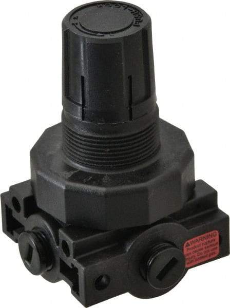 Parker - 1/4 NPT Port, Plastic Miniature Regulator - 0 to 125 psi Range, 150 Max psi Supply Pressure, 1/4" Gauge Port Thread, 2.06" Wide x 3.43" High - Eagle Tool & Supply