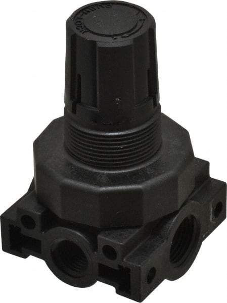 Parker - 3/8 NPT Port, Plastic Miniature Regulator - 0 to 60 psi Range, 150 Max psi Supply Pressure, 1/4" Gauge Port Thread, 2.06" Wide x 3.43" High - Eagle Tool & Supply