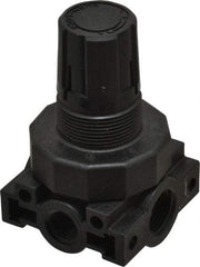 Parker - 3/8 NPT Port, Plastic Miniature Regulator - 0 to 60 psi Range, 150 Max psi Supply Pressure, 1/4" Gauge Port Thread, 2.06" Wide x 3.43" High - Eagle Tool & Supply