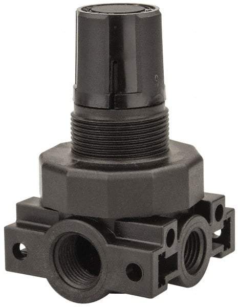 Parker - 3/8 NPT Port, Plastic Miniature Regulator - 0 to 125 psi Range, 150 Max psi Supply Pressure, 1/4" Gauge Port Thread, 2.06" Wide x 3.43" High - Eagle Tool & Supply