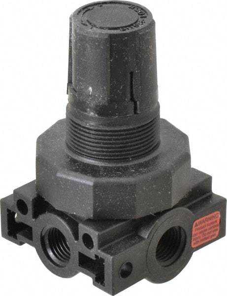 Parker - 1/4 NPT Port, Plastic Miniature Regulator - 0 to 60 psi Range, 150 Max psi Supply Pressure, 1/4" Gauge Port Thread, 2.06" Wide x 3.43" High - Eagle Tool & Supply