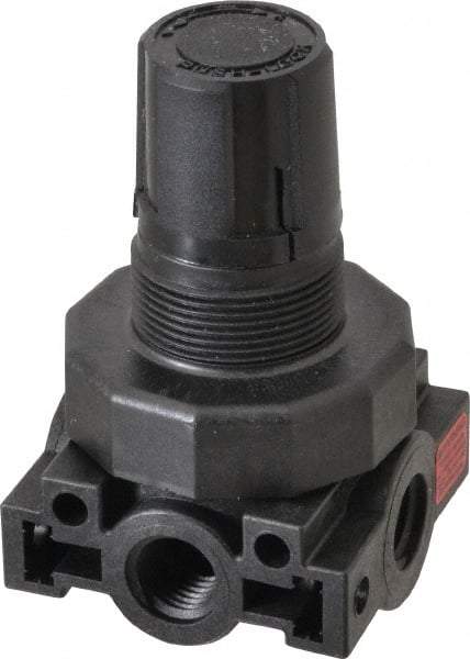 Parker - 1/4 NPT Port, Plastic Miniature Regulator - 0 to 125 psi Range, 150 Max psi Supply Pressure, 1/4" Gauge Port Thread, 2.06" Wide x 3.43" High - Eagle Tool & Supply